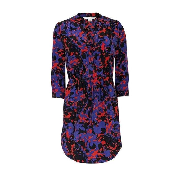Diane Von Furstenberg Floral Silk Shift Dress Women's Blue Red Size 0 - Picture 1 of 5